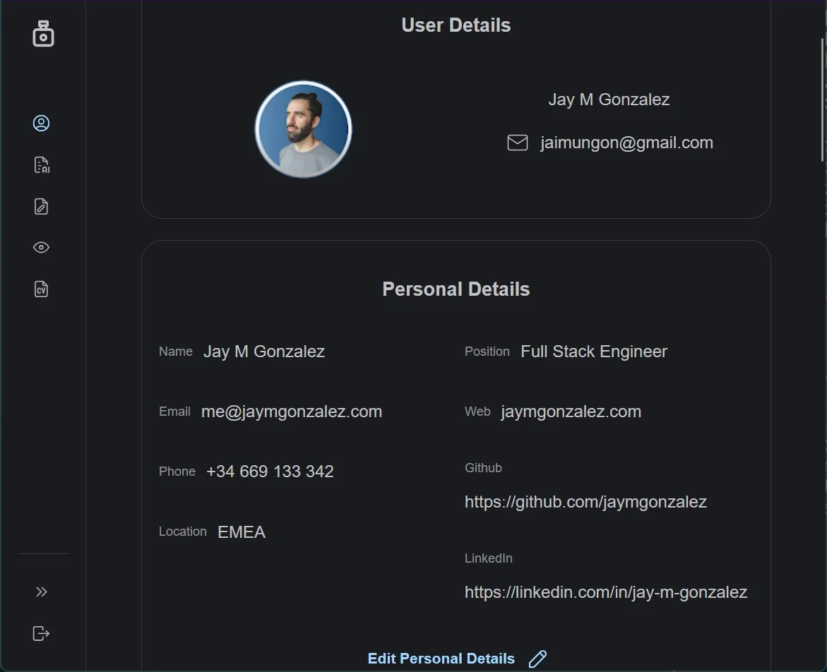 Robo Recruiter SaaS profile page